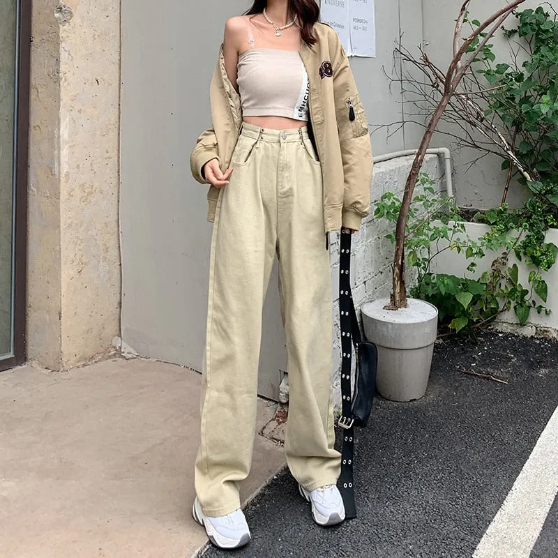 Wjczt Brand Woman Jeans High Waist Wide Leg Cotton Denim Pants Streetwear Vintage Fashion Harajuku Straight FemaleTrousers