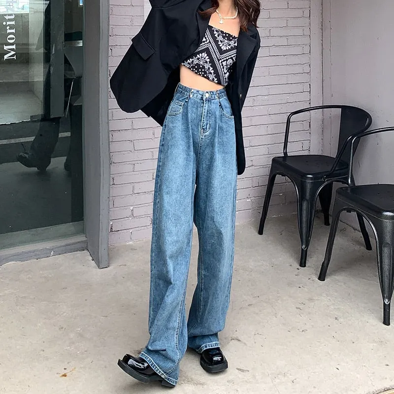 Wjczt Brand Woman Jeans High Waist Wide Leg Cotton Denim Pants Streetwear Vintage Fashion Harajuku Straight FemaleTrousers