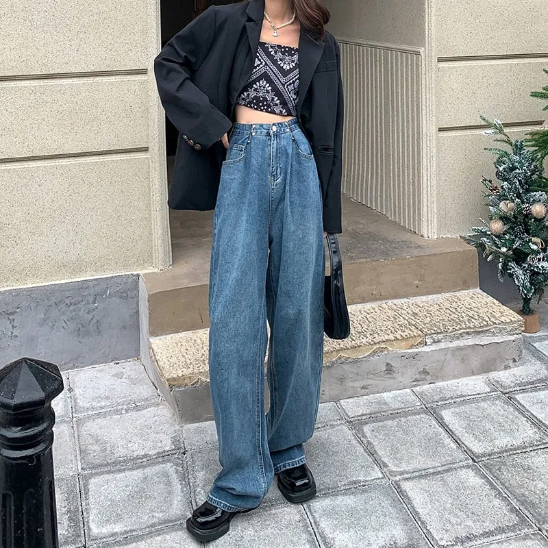 Wjczt Brand Woman Jeans High Waist Wide Leg Cotton Denim Pants Streetwear Vintage Fashion Harajuku Straight FemaleTrousers