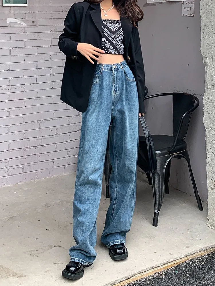 Wjczt Brand Woman Jeans High Waist Wide Leg Cotton Denim Pants Streetwear Vintage Fashion Harajuku Straight FemaleTrousers