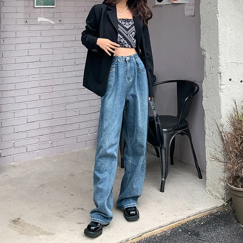 Wjczt Brand Woman Jeans High Waist Wide Leg Cotton Denim Pants Streetwear Vintage Fashion Harajuku Straight FemaleTrousers