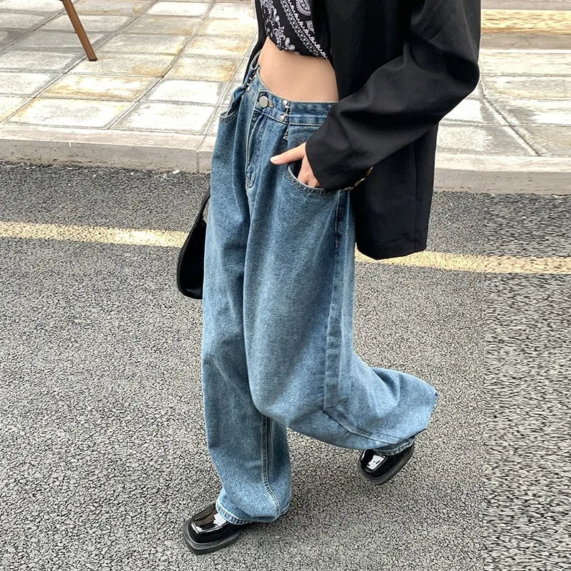 Wjczt Brand Woman Jeans High Waist Wide Leg Cotton Denim Pants Streetwear Vintage Fashion Harajuku Straight FemaleTrousers