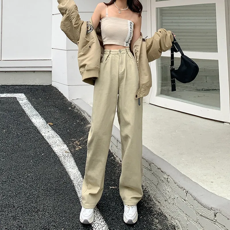 Wjczt Brand Woman Jeans High Waist Wide Leg Cotton Denim Pants Streetwear Vintage Fashion Harajuku Straight FemaleTrousers