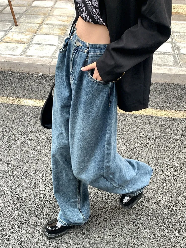 Wjczt Brand Woman Jeans High Waist Wide Leg Cotton Denim Pants Streetwear Vintage Fashion Harajuku Straight FemaleTrousers