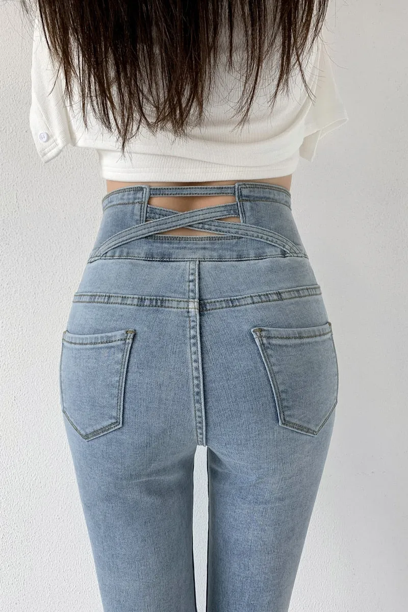 Wjczt Skinny Pencil Jeans Four Buttons Vintage High Waist Women Slim Stretch Denim Pants Tight Trousers 2022 Women's Pants