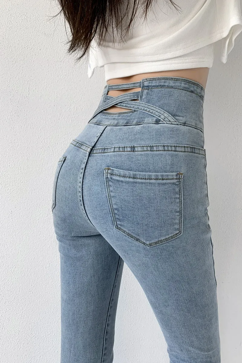 Wjczt Skinny Pencil Jeans Four Buttons Vintage High Waist Women Slim Stretch Denim Pants Tight Trousers 2022 Women's Pants