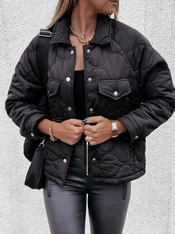 Women's Quilted Coat With Button Fastening And Front Pockets