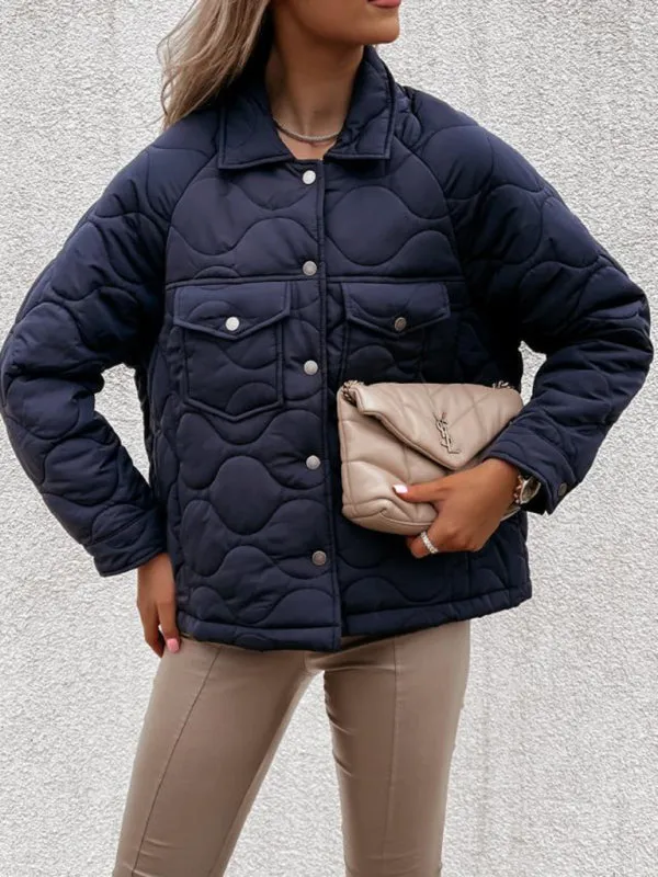 Women's Quilted Coat With Button Fastening And Front Pockets