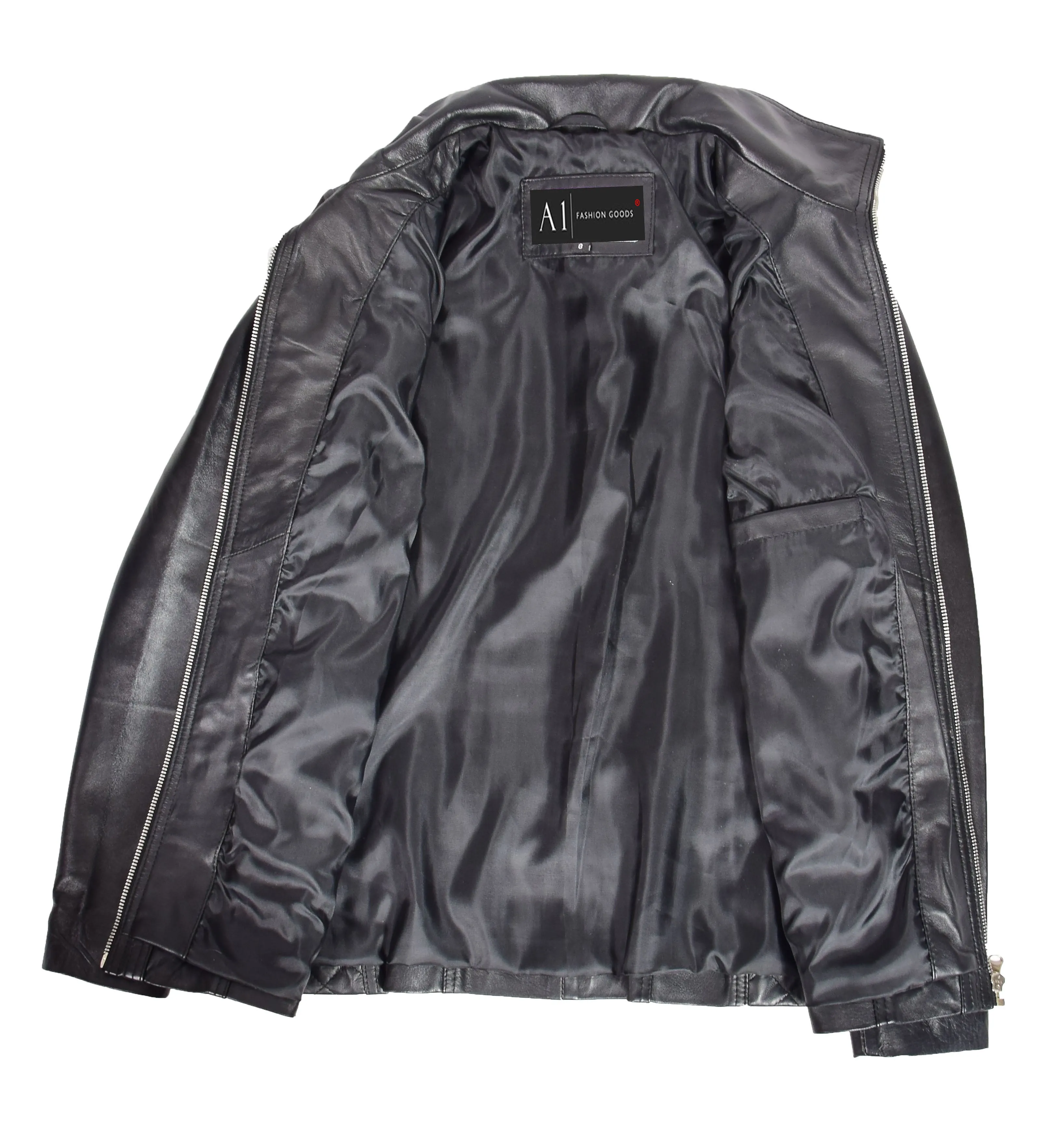 Womens Soft Black Leather Jacket Classic Fitted Quilted Hip Length Zip Fasten Paula