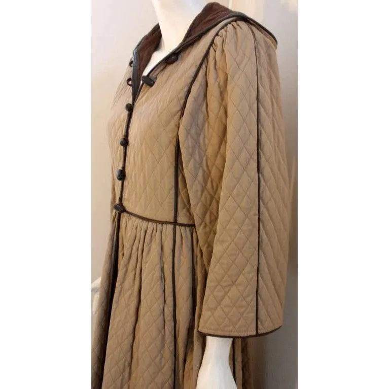 YVES SAINT LAURENT 1980s Khaki Quilted Toggle Coat Dress | Size 38